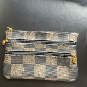 Fendi Checkered Cosmetic Pouch with Gold Accents